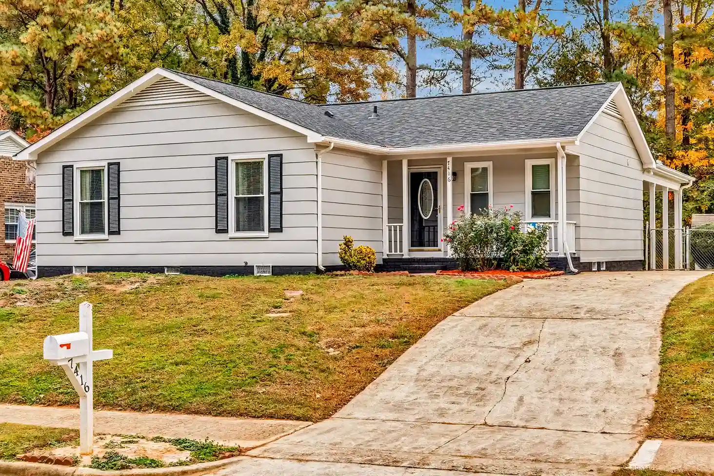 This charming home nestled in a quiet, residential neighborhood.