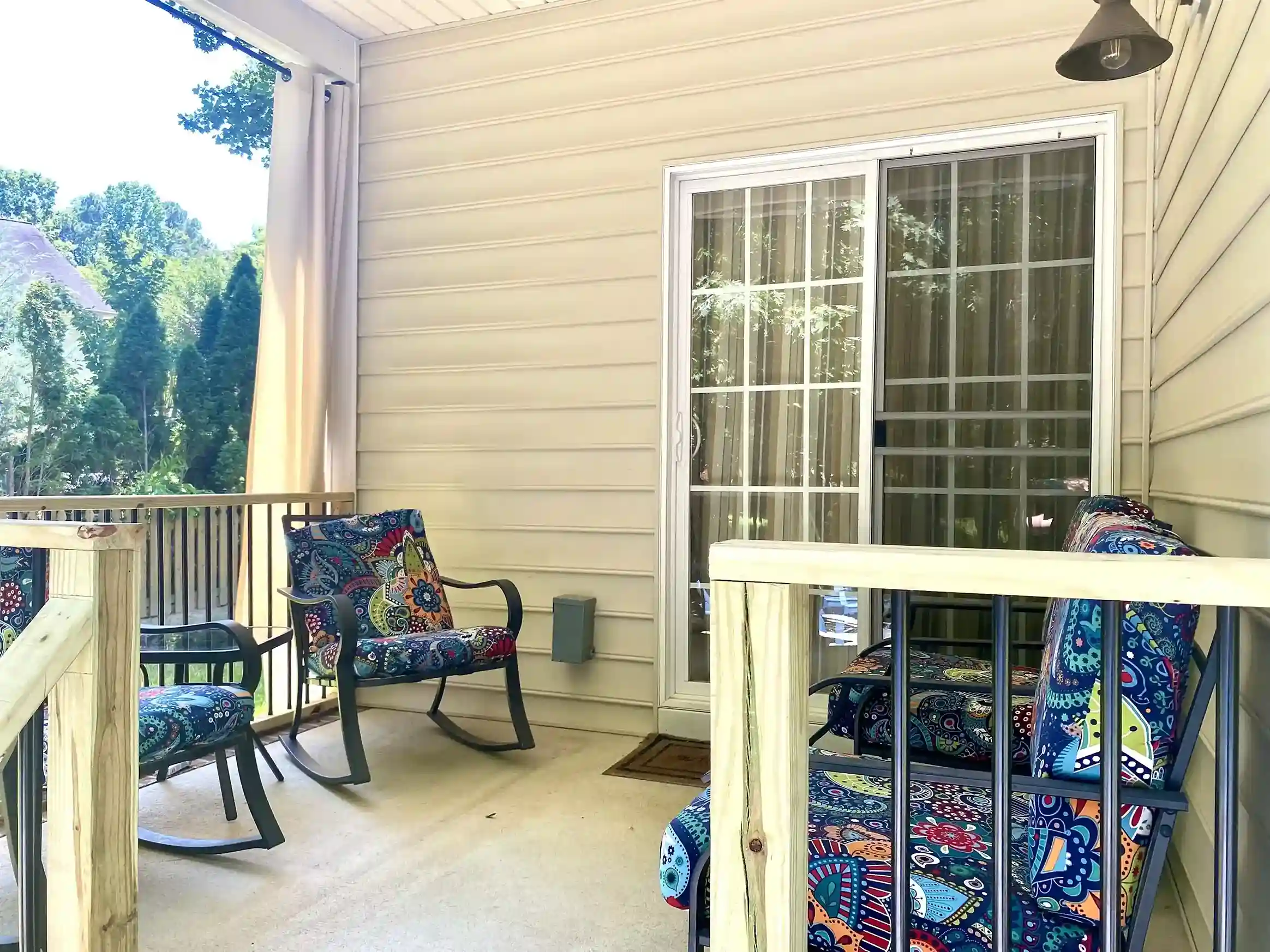 Enjoy your morning coffee on the back porch while listening to the wind chimes.