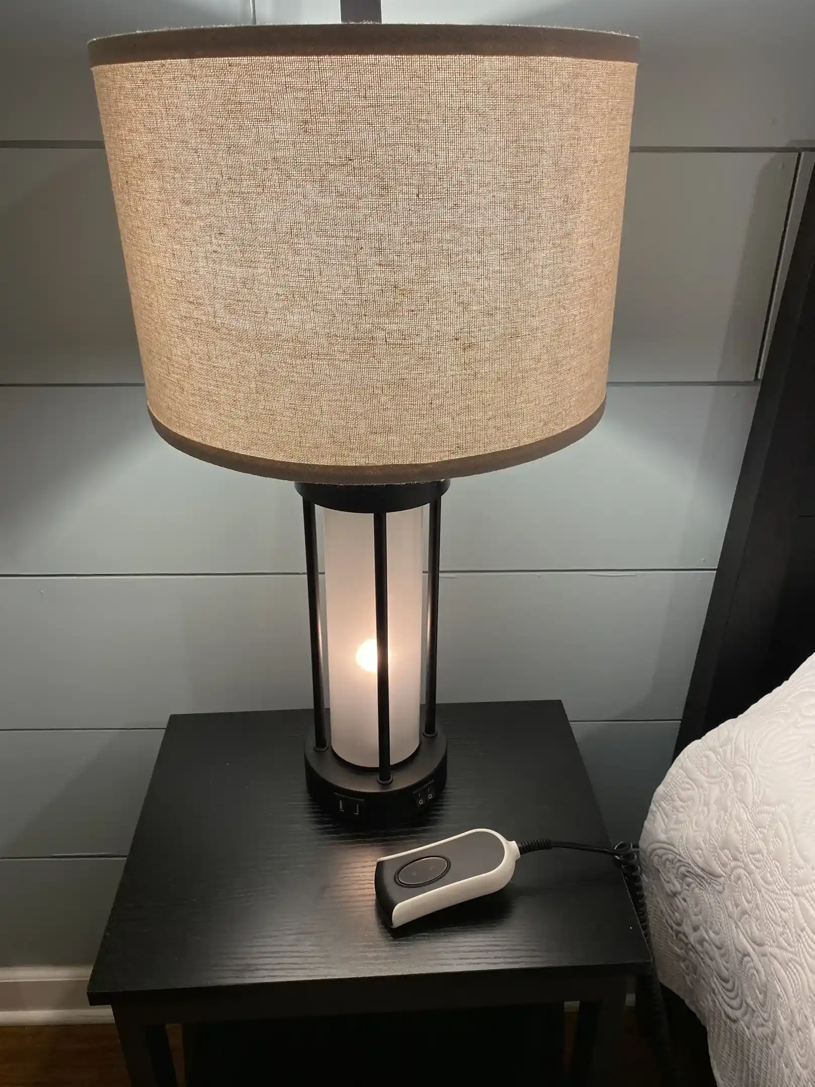 All lamps have USB ports and there is a remote for the adjustable bed frame.