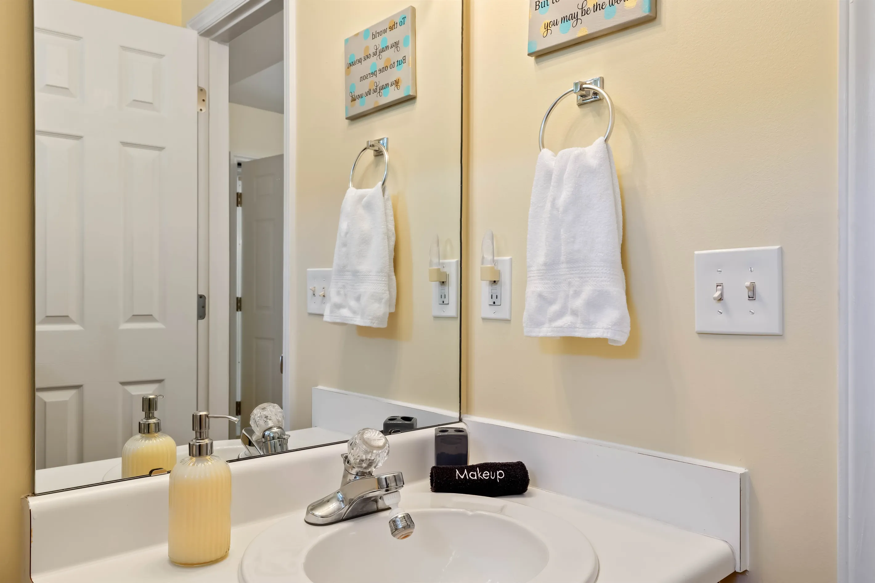 Both bathrooms have washcloths for makeup removal.