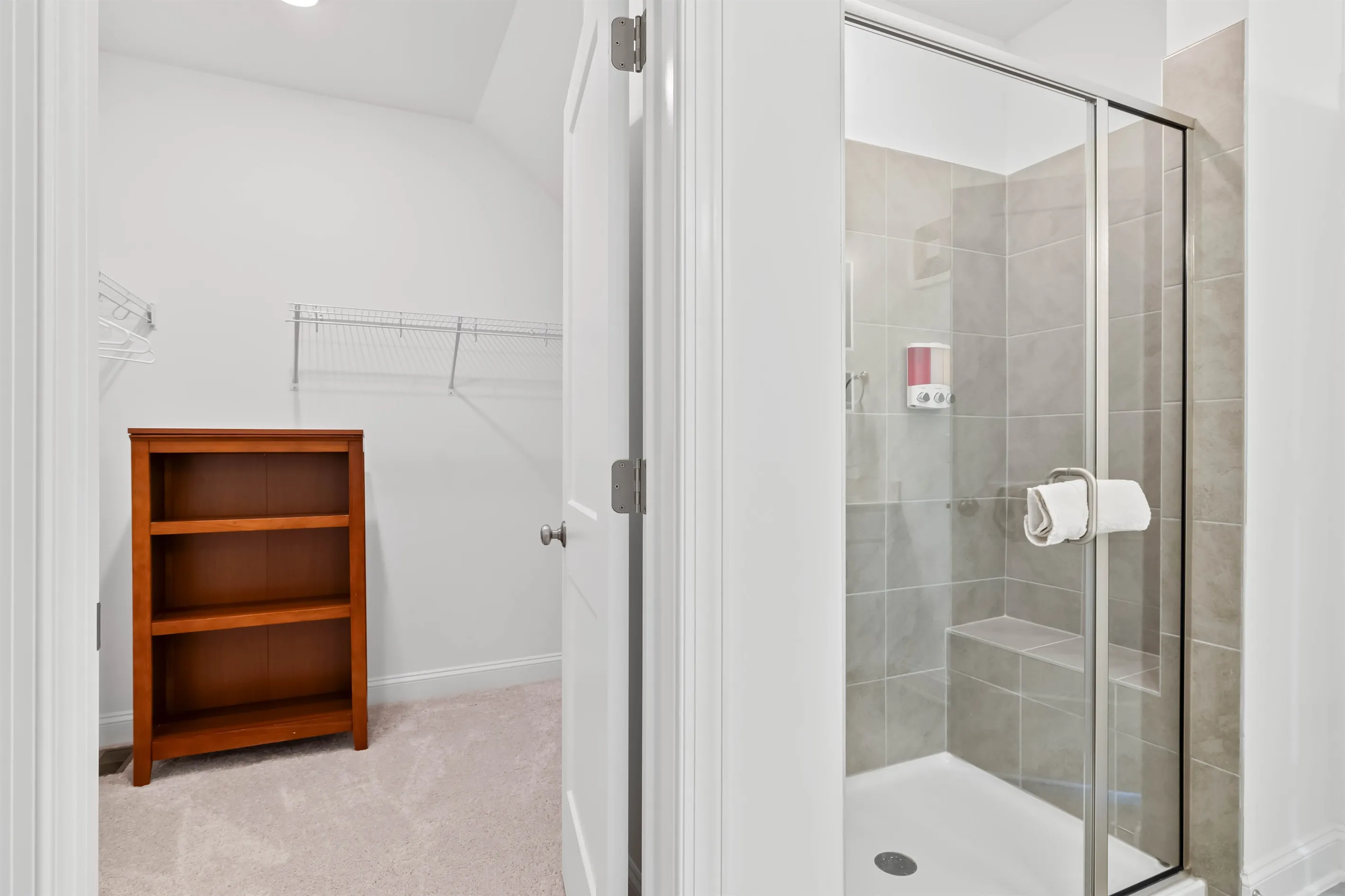 The primary shower has a built-in bench.