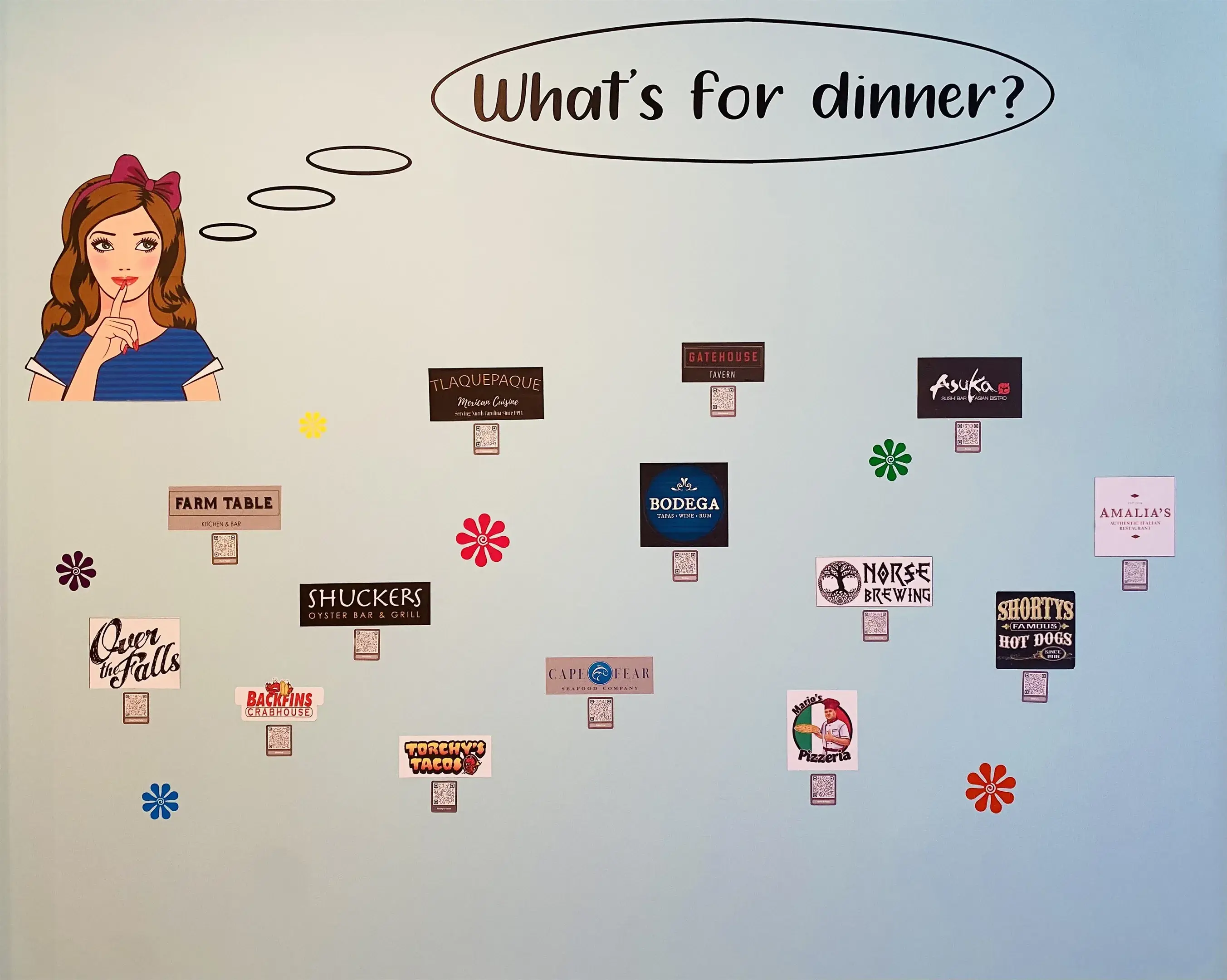 Decided to ditch cooking? Follow the QR codes to the menus for some of the best stops around  town.