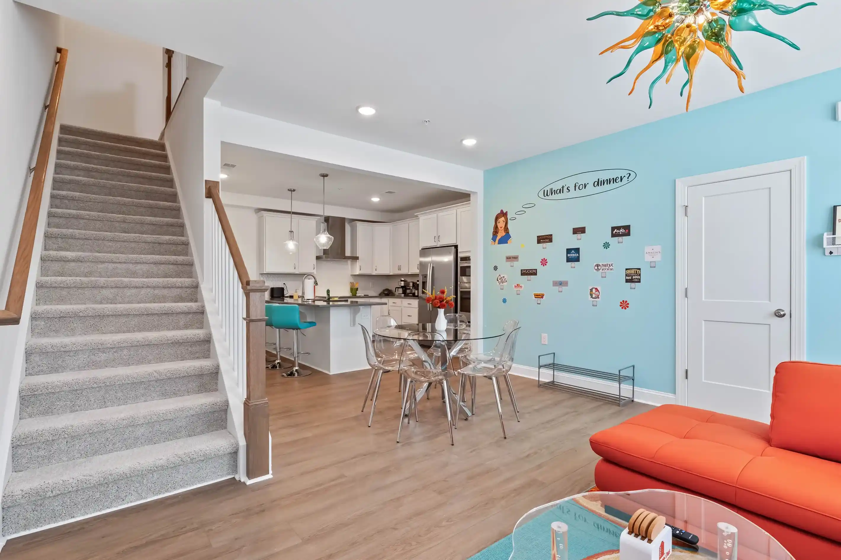 The open floor plan allows you to enjoy your company while whipping up a meal in the fully equipped kitchen.