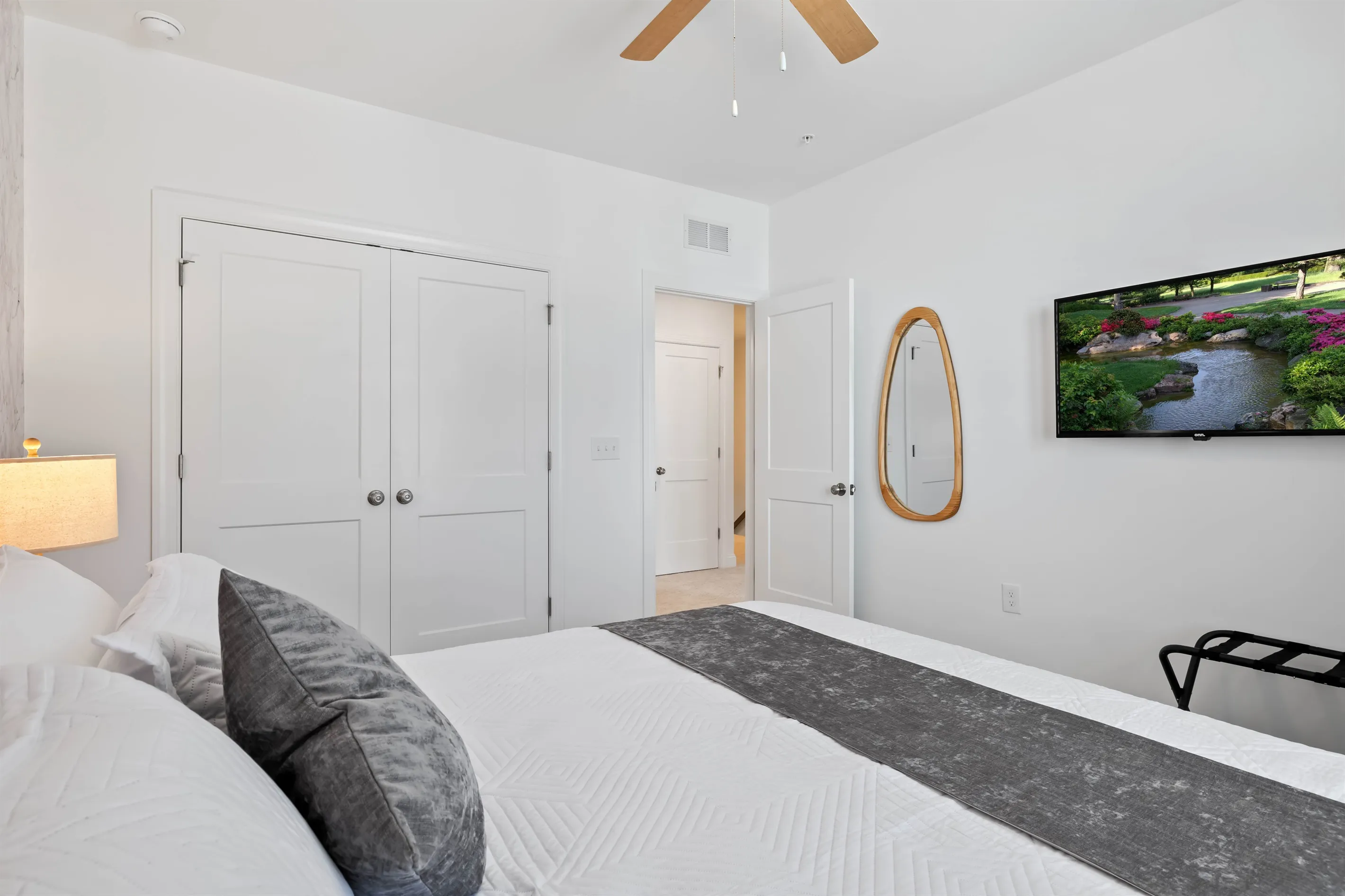 Wall mounted Smart TV to unwind with at the end of the day.