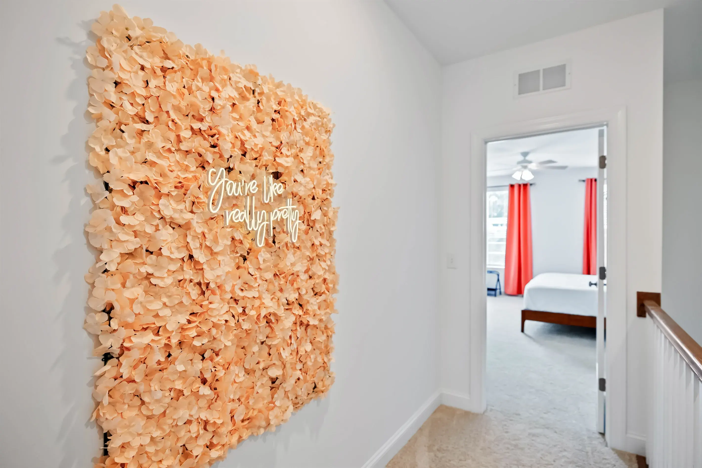 The primary suite is located on the opposite side as the two guest bedrooms.