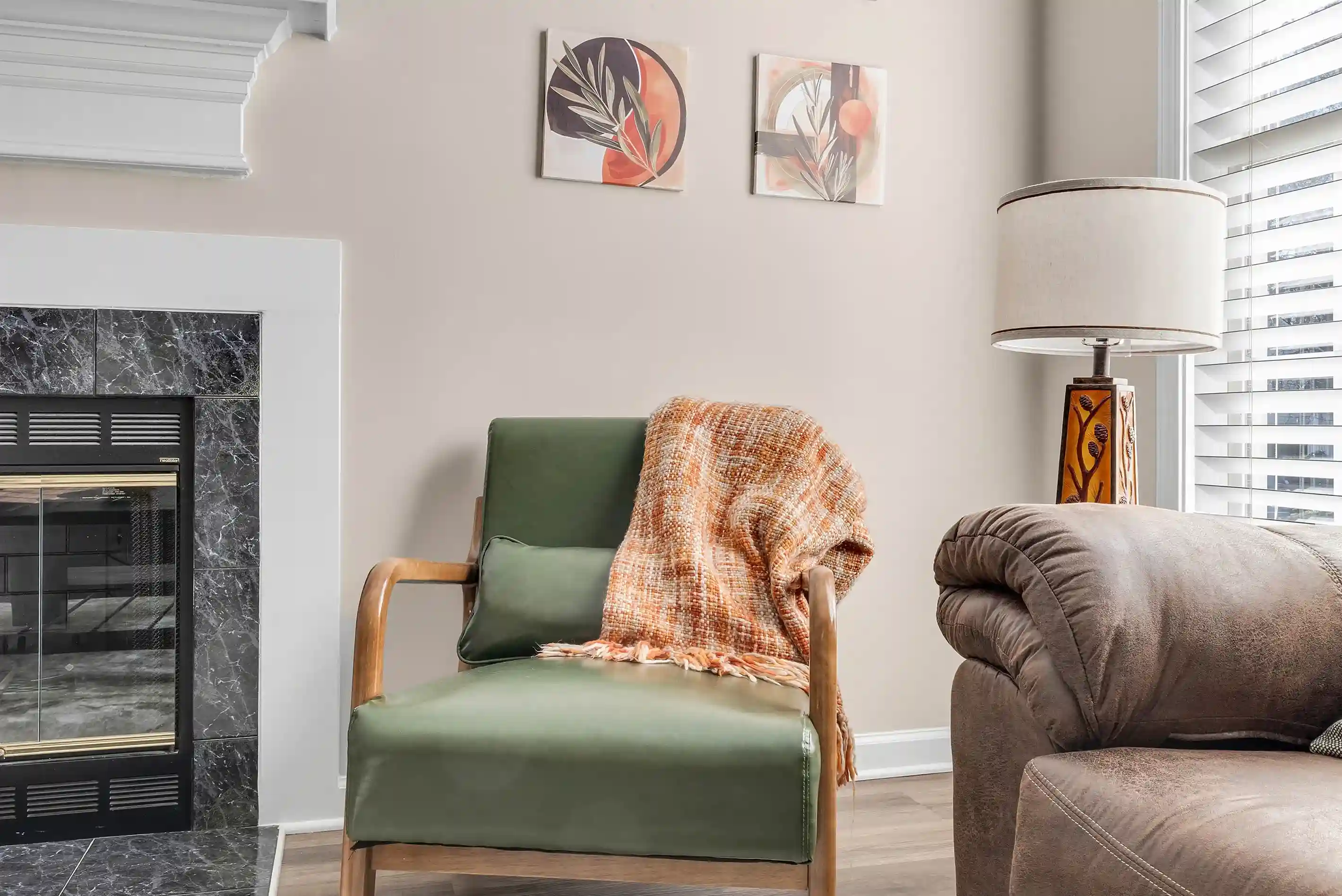 Stylish and comfortable furniture with extra blankets and pillows for your comfort.