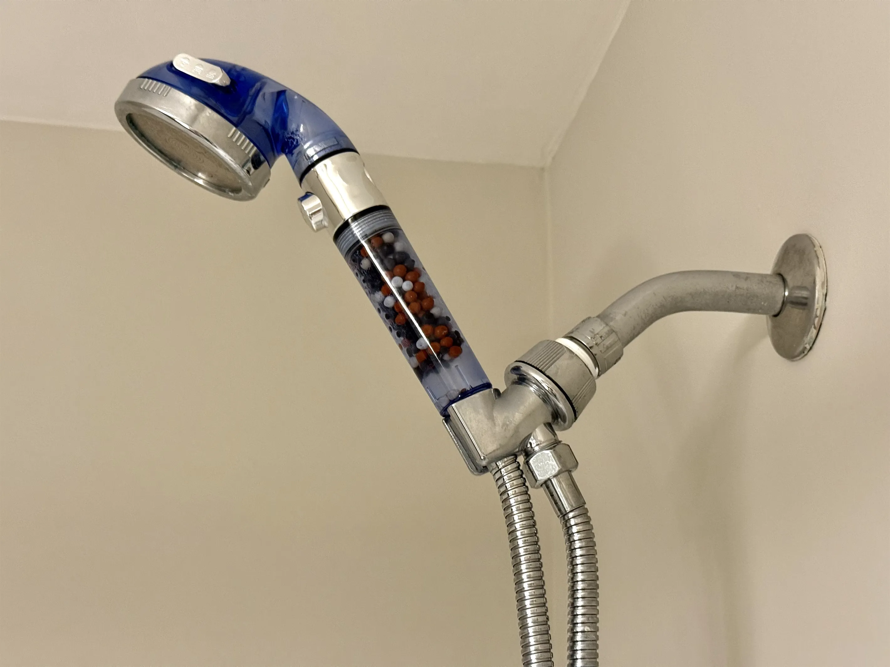 The guest bathroom features a shower head water filter  to help restore pH balance to your hair and body by giving you much cleaner, softened water.